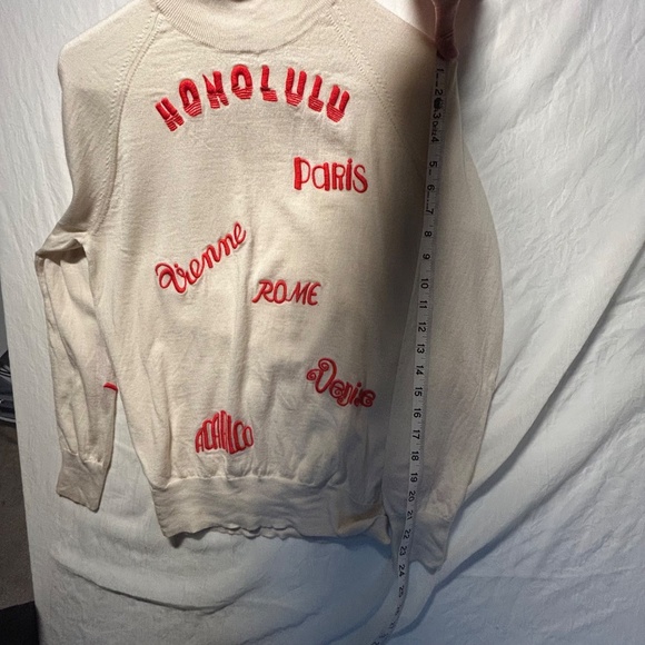 VICTORIAVICTORIA BECKHAM 100% wool cream red city embroidered turtleneck sweater - Picture 13 of 13